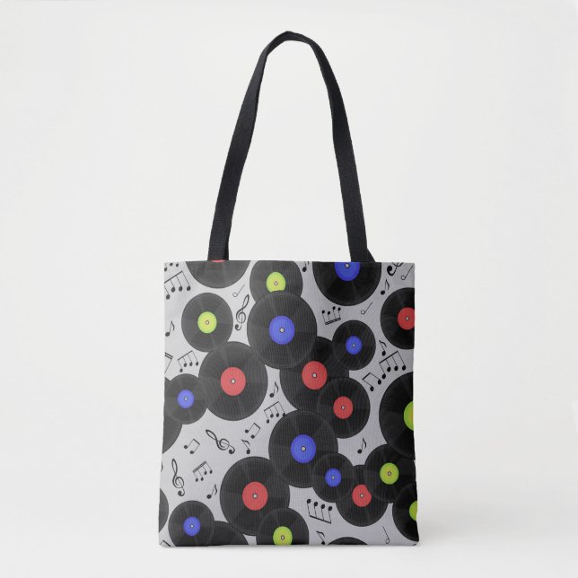 Seamless pattern with vinyl records and notes.  tote bag (Front)