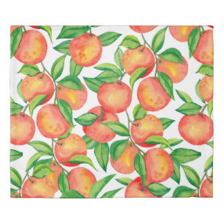 Seamless pattern with watercolor mandarin fruit an duvet cover
