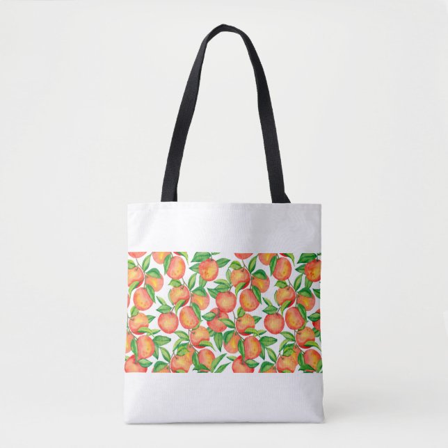 Seamless pattern with watercolor mandarin fruit an tote bag (Front)