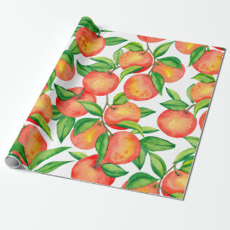 Seamless pattern with watercolor mandarin fruit an wrapping paper