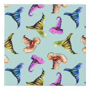 Seamless pattern with watercolor old hats,hand pai faux canvas print