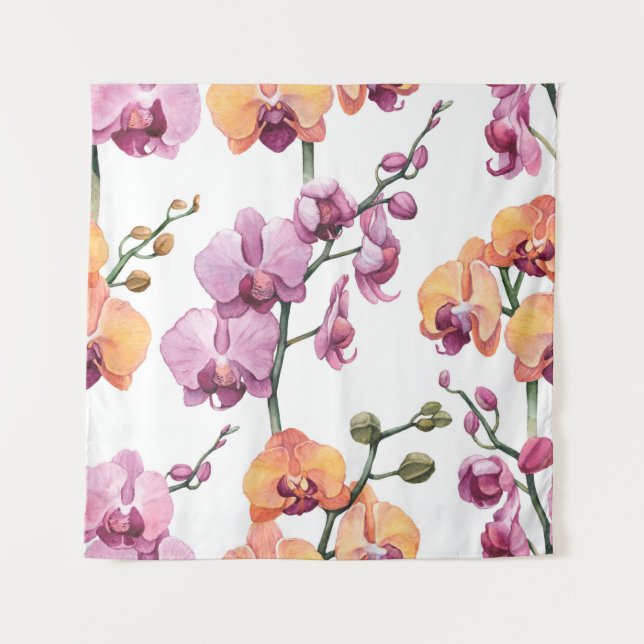Seamless pattern with watercolor orchid flowers  tapestry (Front)