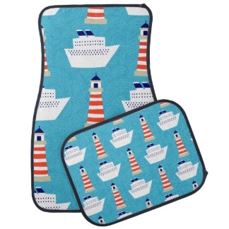 Seamless pattern with waves, lighthouses and cruis car floor mat