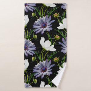 Seamless pattern with white cosmos and blue daisy bath towel