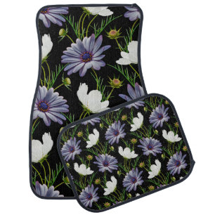 Seamless pattern with white cosmos and blue daisy car floor mat