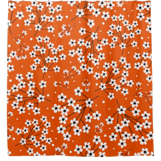 Seamless pattern with white small flowers shower curtain (Front)