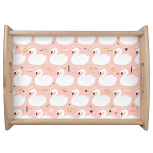 Seamless pattern with white swans. serving tray
