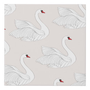 Seamless pattern with white swans. White bird orna Faux Canvas Print