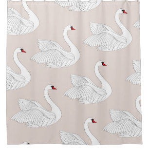 Seamless pattern with white swans. White bird orna Shower Curtain