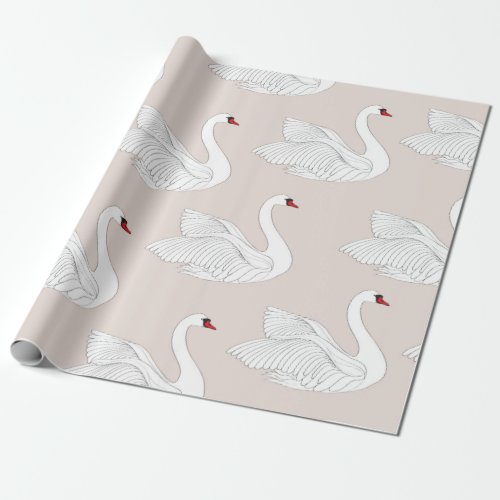 Seamless pattern with white swans White bird orna Wrapping Paper