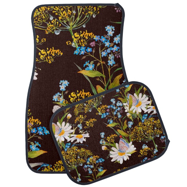 Seamless pattern with wildflowers car floor mat (Set)