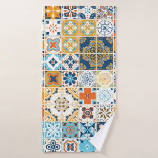 Seamless pattern with with Portuguese tiles. illus Bath Towel
