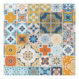 Seamless pattern with with Portuguese tiles. illus Faux Canvas Print