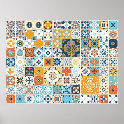 Seamless pattern with with Portuguese tiles illus Poster