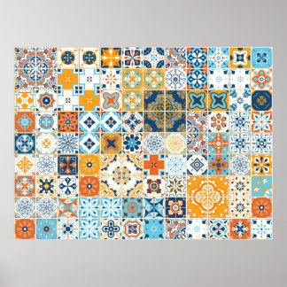 Seamless pattern with with Portuguese tiles. illus Poster