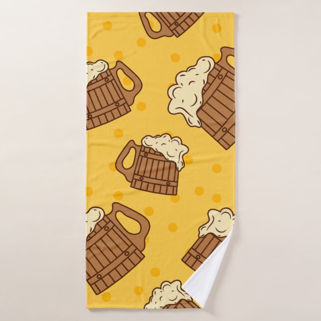 Seamless Pattern with Wooden Foam Beer Mugsbeer, p Bath Towel (Bath Towel)