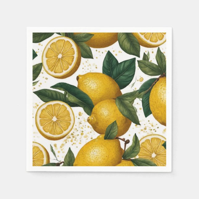 Seamless Pattern with Yellow Lemons and Lemon Slic Napkins (Front)