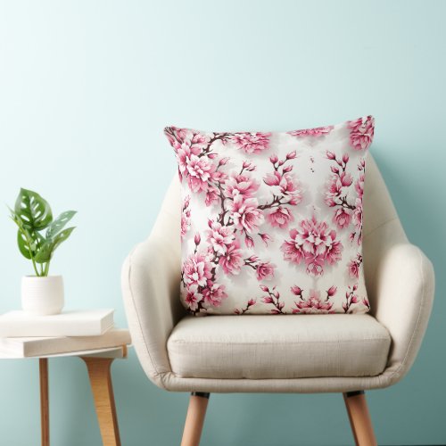 Seamless Patterns  Nature Pink Plant Throw Pillow 