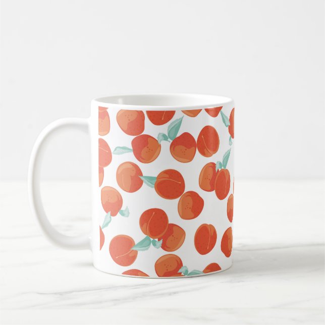 Seamless peach fruits, summer pattern. coffee mug (Left)