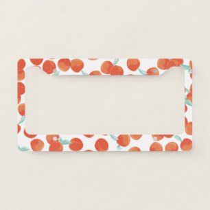 Seamless peach fruits, summer pattern. license plate frame