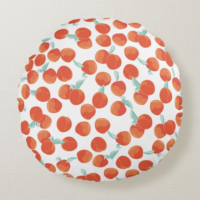 Seamless peach fruits, summer pattern. round pillow (Front)