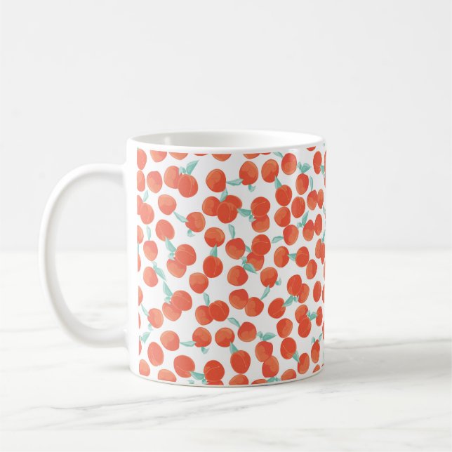 Seamless peach pattern with fruits background. Sum Coffee Mug (Left)