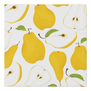 Seamless pear pattern. Different pears whole fruit Faux Canvas Print
