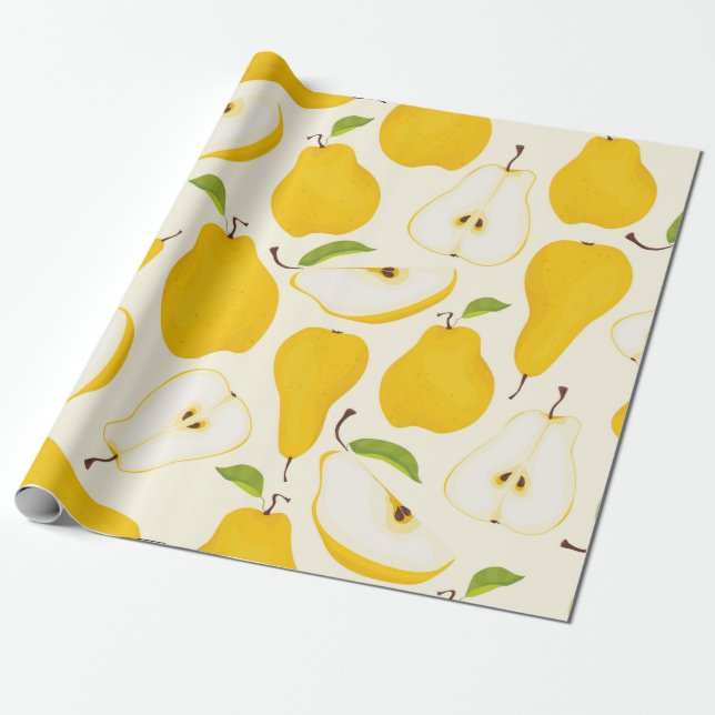 Seamless pear pattern. Different pears whole fruit Wrapping Paper (Unrolled)