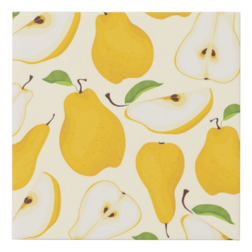 Seamless Pear Whole  Sliced Pattern Faux Canvas Print