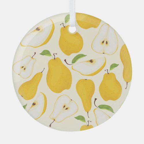 Seamless Pear Whole  Sliced Pattern Glass Ornament