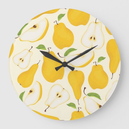 Seamless Pear Whole  Sliced Pattern Large Clock