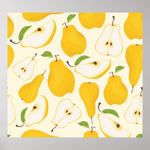 Seamless Pear Whole  Sliced Pattern Poster