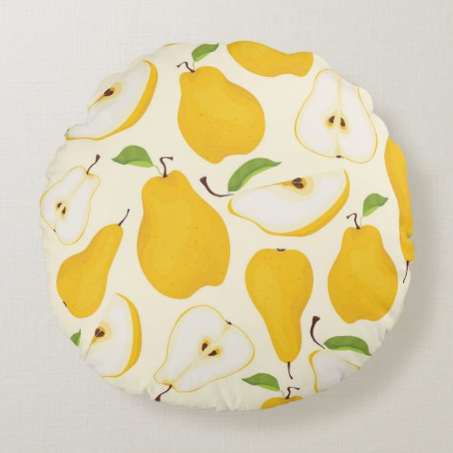 Seamless Pear Whole  Sliced Pattern Round Pillow