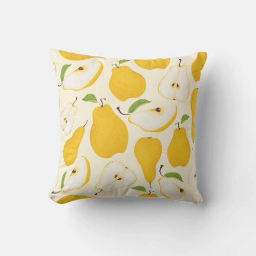 Seamless Pear Whole  Sliced Pattern Throw Pillow