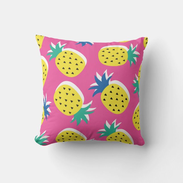  seamless pineapple fruit crazy colors pattern. Ch Throw Pillow (Front)