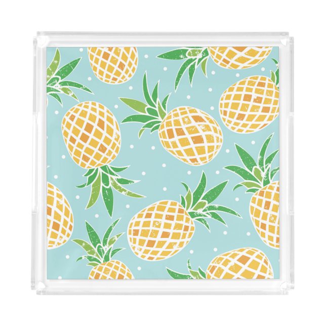 Seamless Pineapple Pattern Tropical Print Acrylic Tray (Front)