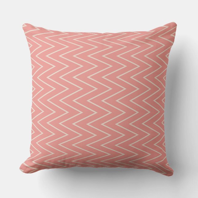 Seamless Pink and White Zigzag Pattern Throw Pillow (Front)