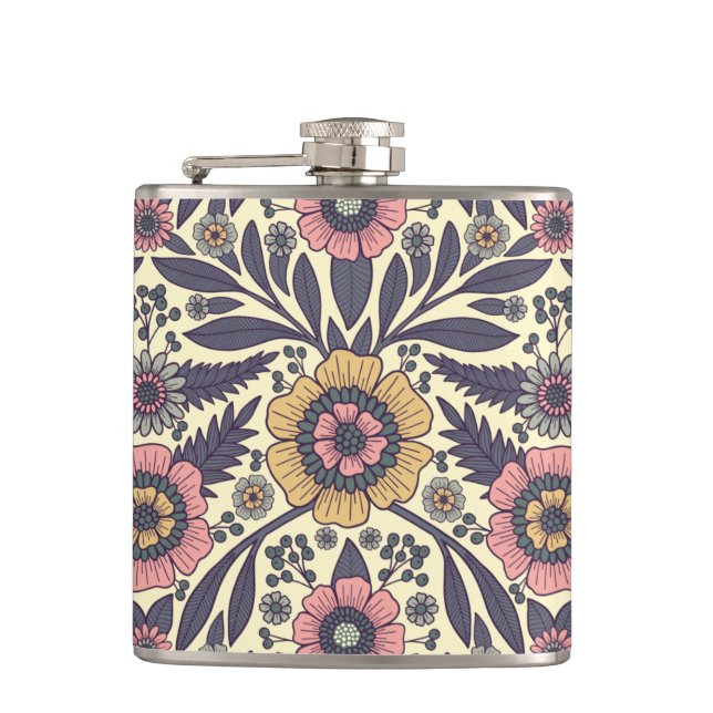 Seamless Pink & Blue Floral Pattern Flask (Front)