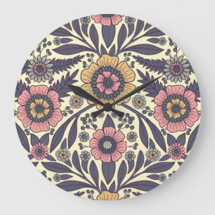 Seamless Pink & Blue Floral Pattern Large Clock