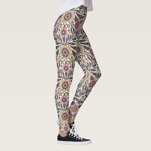 Seamless Pink & Blue Floral Pattern Leggings (Right)