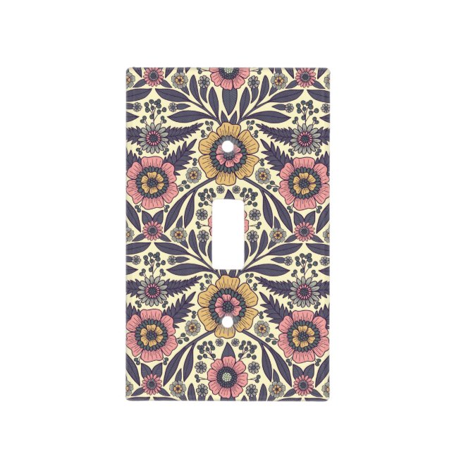 Seamless Pink & Blue Floral Pattern Light Switch Cover (Front)