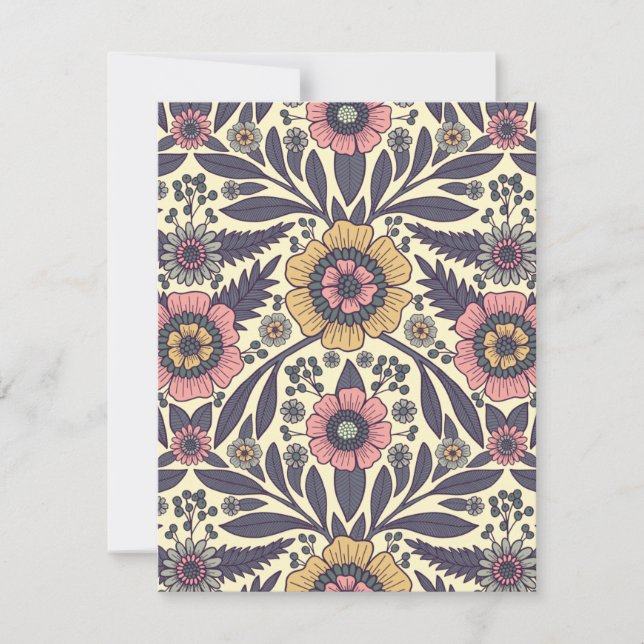 Seamless Pink & Blue Floral Pattern Note Card (Front)