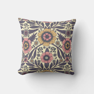 Seamless Pink & Blue Floral Pattern Throw Pillow