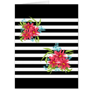 Seamless pink flowers floral black white striped l card
