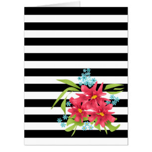 Seamless pink flowers floral black white striped l card