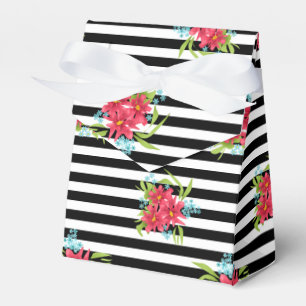 Seamless pink flowers floral black white striped l favor boxes