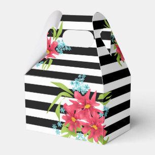 Seamless pink flowers floral black white striped l favor boxes