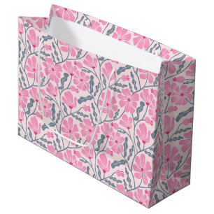Seamless Pink Mid-Century Modern Floral Pattern Large Gift Bag