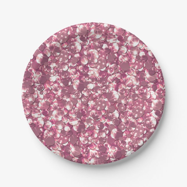Seamless pink silver glittery sparkles glitter con paper plates (Front)