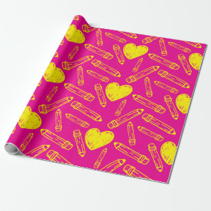 Seamless Pink Wrapping Paper With Hearts Pencils